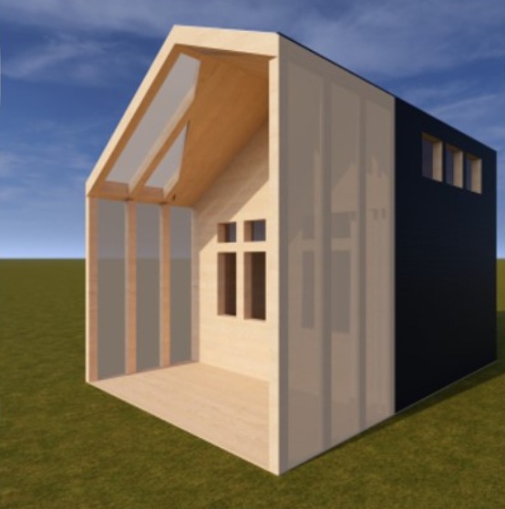 assymmetrical shelter with translucent porch